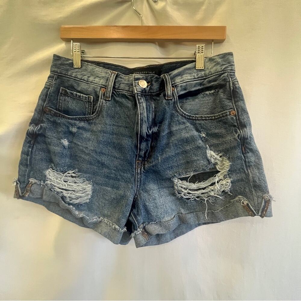Aeropostle Mom Shorts Denim Womens Size 10 Distressed Cuffed Casual Summer Basic